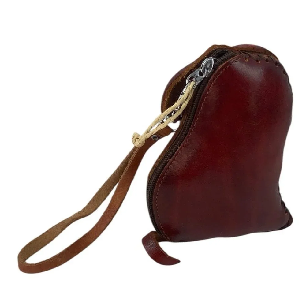 Dog Puppy Wristlet Purse Hawaiian Lei Zipper Brown Leather Small Child Travel